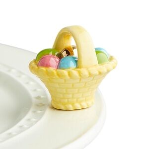 Nora Fleming Yellow Basket with Colorful Eggs Mini